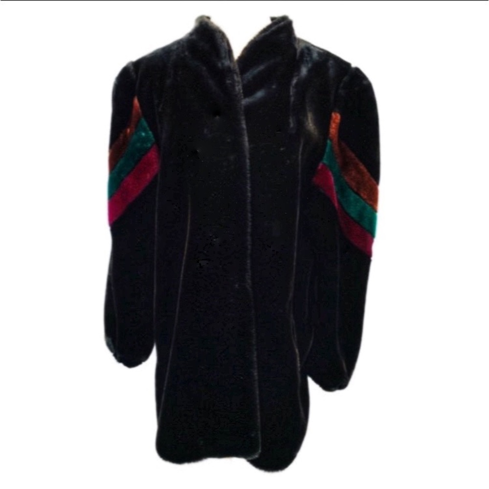 Faux Fur Coat Black Vintage with Pockets